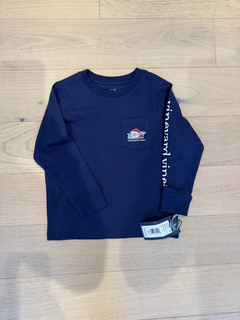 Vineyard Vines Navy Long-Sleeve Pocket Tee with Sleeve Logo